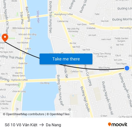 Số 10 Võ Văn Kiệt to Da Nang map