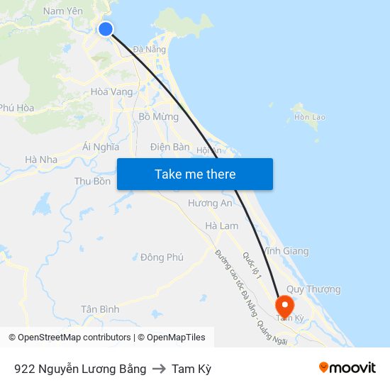 922  Nguyễn Lương Bằng to Tam Kỳ map