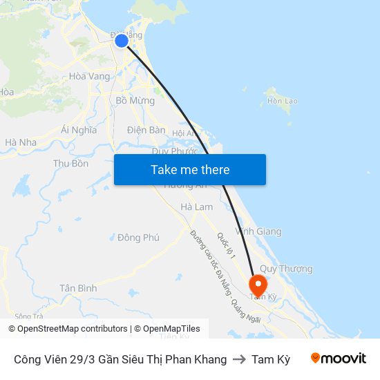 Công Viên 29/3 Gần Siêu Thị Phan Khang to Tam Kỳ map