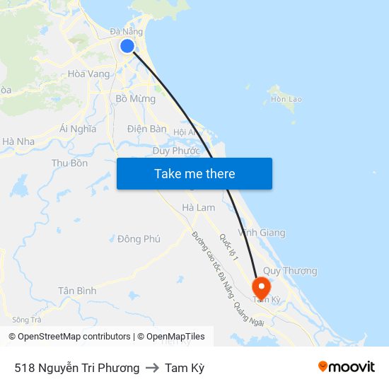 518 Nguyễn Tri Phương to Tam Kỳ map