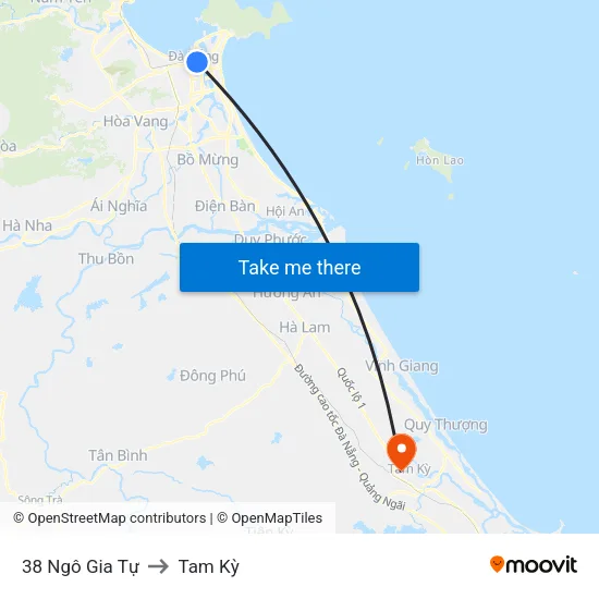 38 Ngô Gia Tự to Tam Kỳ map