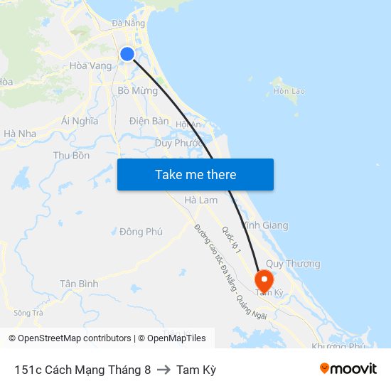 151c Cách Mạng Tháng 8 to Tam Kỳ map