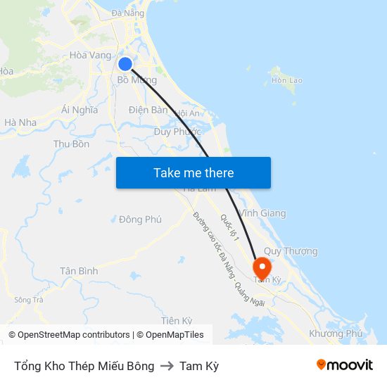 Tổng Kho Thép Miếu Bông to Tam Kỳ map