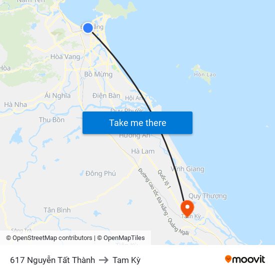 617 Nguyễn Tất Thành to Tam Kỳ map