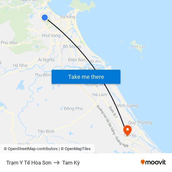 Trạm Y Tế Hòa Sơn to Tam Kỳ map