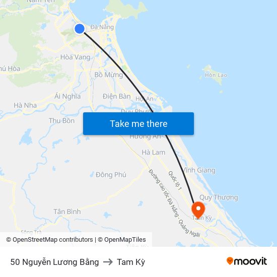 50 Nguyễn Lương Bằng to Tam Kỳ map