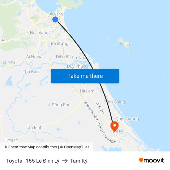 Toyota , 155 Lê Đình Lý to Tam Kỳ map