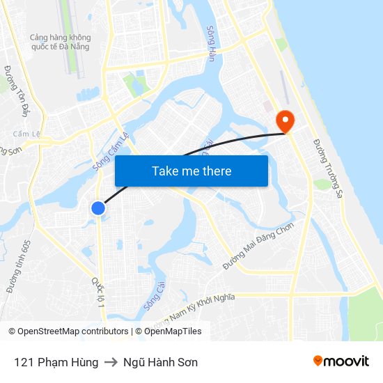121 Phạm Hùng to Ngũ Hành Sơn map
