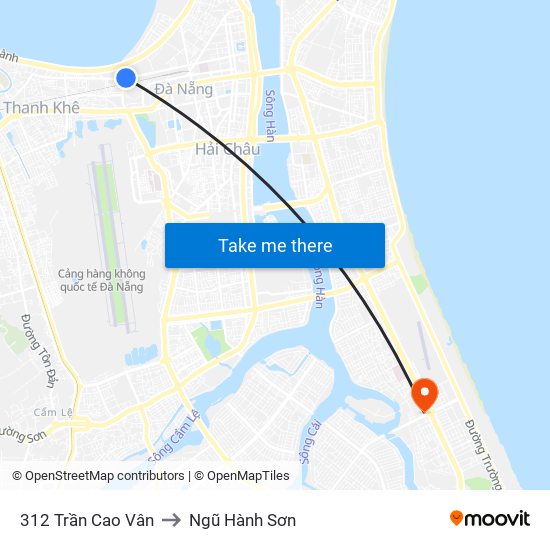 312 Trần Cao Vân to Ngũ Hành Sơn map
