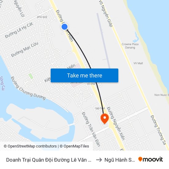 Doanh Trại Quân Đội Đường Lê Văn Hiến to Ngũ Hành Sơn map
