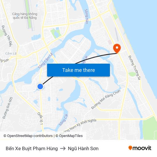 Bến Xe Buýt Phạm Hùng to Ngũ Hành Sơn map