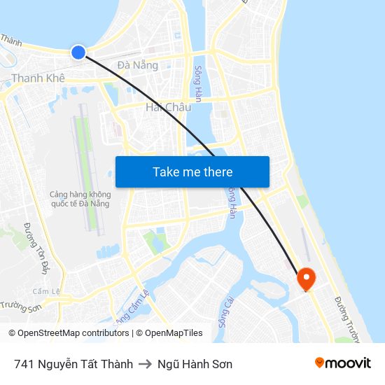 741 Nguyễn Tất Thành to Ngũ Hành Sơn map