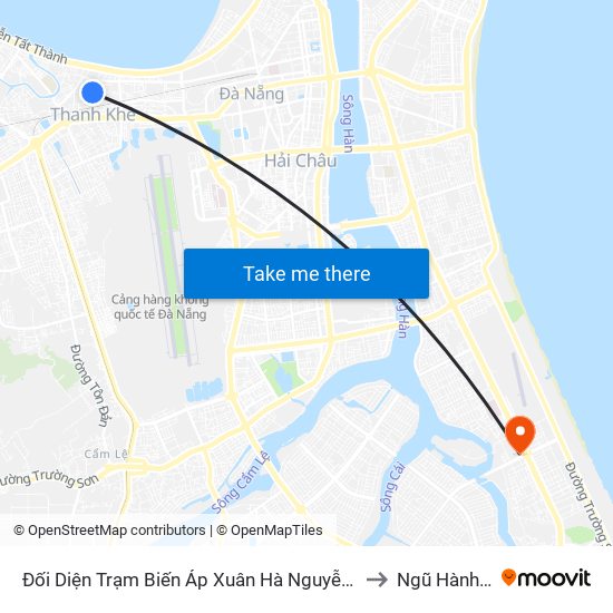 Đối Diện Trạm Biến Áp Xuân Hà Nguyễn Đức Trung to Ngũ Hành Sơn map