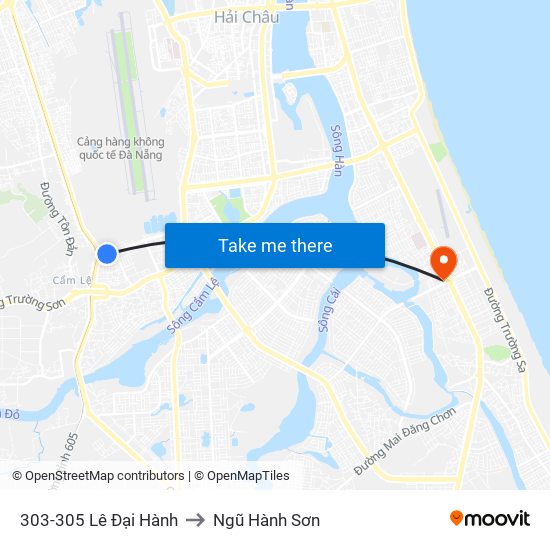 303-305 Lê Đại Hành to Ngũ Hành Sơn map