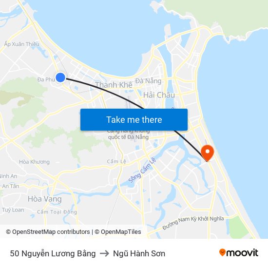 50 Nguyễn Lương Bằng to Ngũ Hành Sơn map