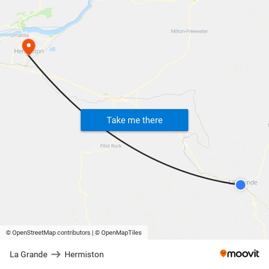 La Grande to Hermiston map