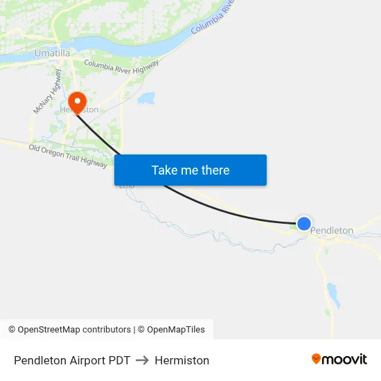 Pendleton Airport PDT to Hermiston map