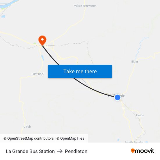 La Grande Bus Station to Pendleton map