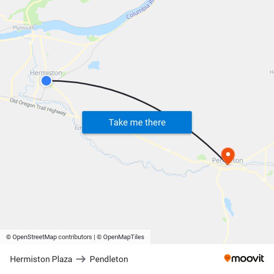 Hermiston Plaza to Pendleton map