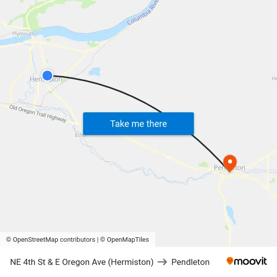 NE 4th St & E Oregon Ave (Hermiston) to Pendleton map