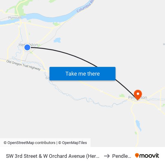 SW 3rd Street & W Orchard Avenue (Hermiston) to Pendleton map