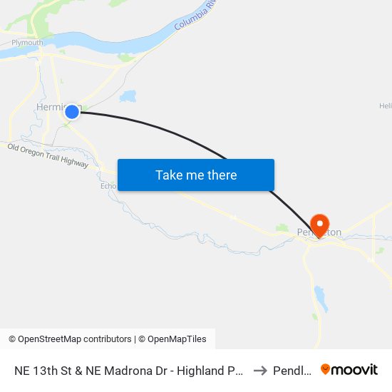 NE 13th St & NE Madrona Dr - Highland Park (Hermiston) to Pendleton map