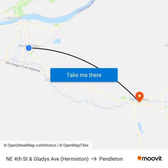 NE 4th St & Gladys Ave (Hermiston) to Pendleton map