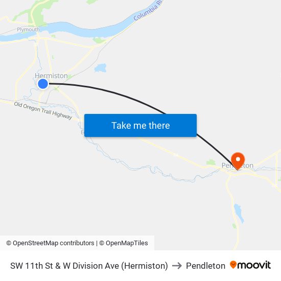 SW 11th St & W Division Ave (Hermiston) to Pendleton map