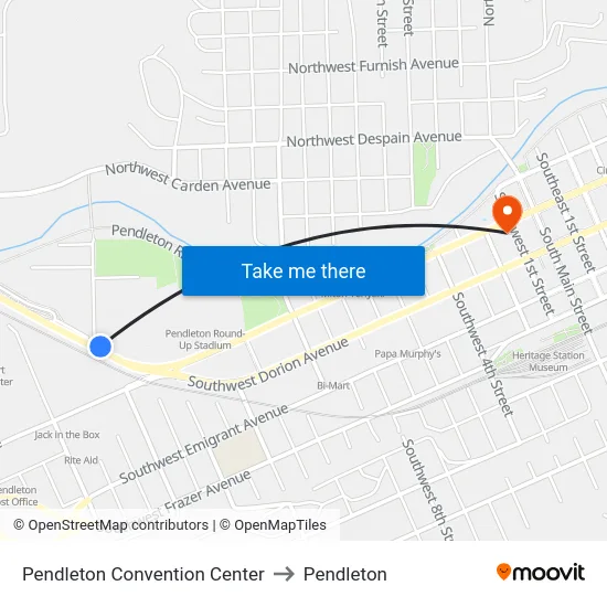 Pendleton Convention Center to Pendleton map