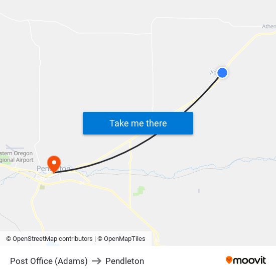 Post Office (Adams) to Pendleton map