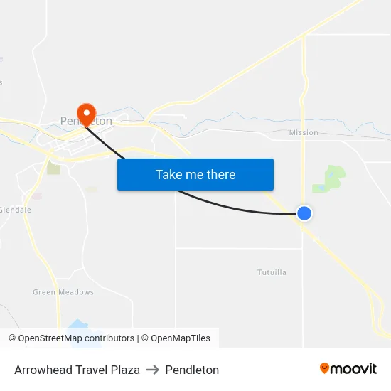 Arrowhead Travel Plaza to Pendleton map
