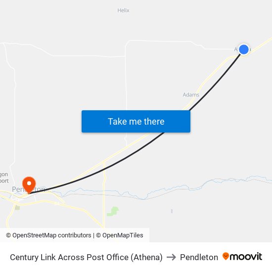 Century Link Across Post Office (Athena) to Pendleton map