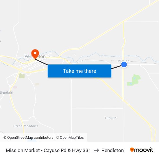 Mission Market - Cayuse Rd & Hwy 331 to Pendleton map