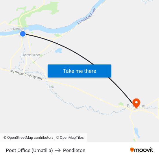 Post Office (Umatilla) to Pendleton map