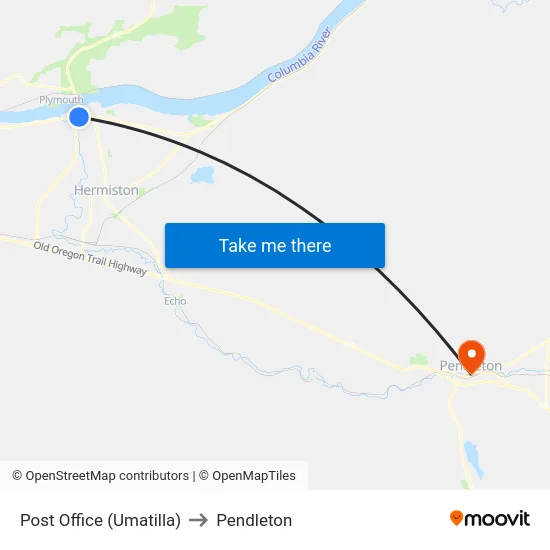 Post Office (Umatilla) to Pendleton map