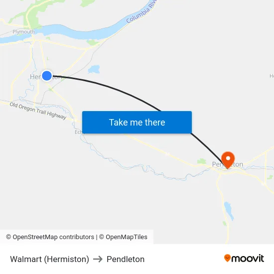 Walmart (Hermiston) to Pendleton map