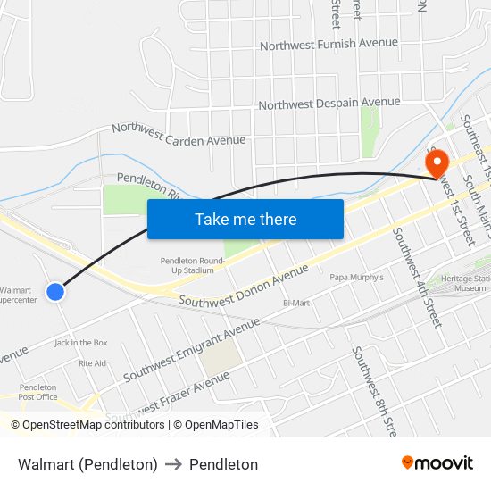 Walmart (Pendleton) to Pendleton map