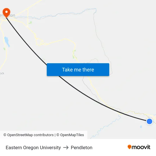 Eastern Oregon University to Pendleton map