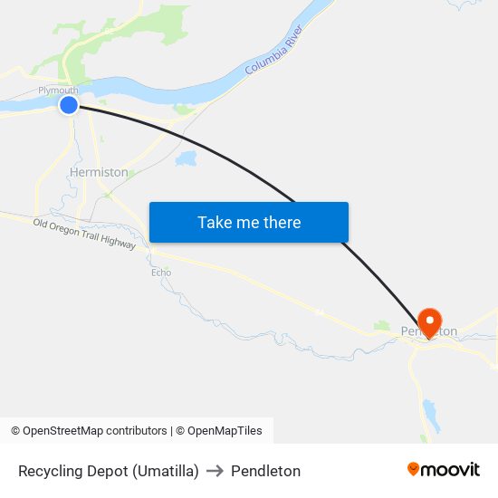 Recycling Depot (Umatilla) to Pendleton map