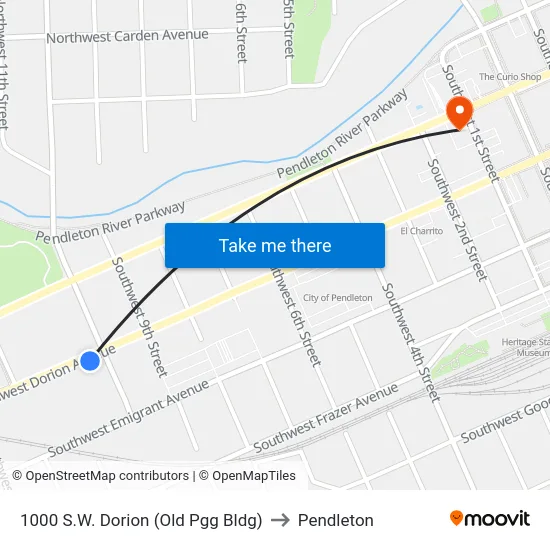 1000 S.W. Dorion (Old Pgg Bldg) to Pendleton map