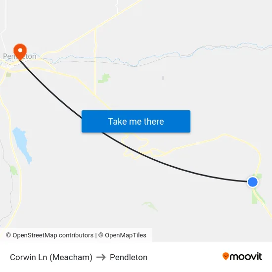 Corwin Ln (Meacham) to Pendleton map