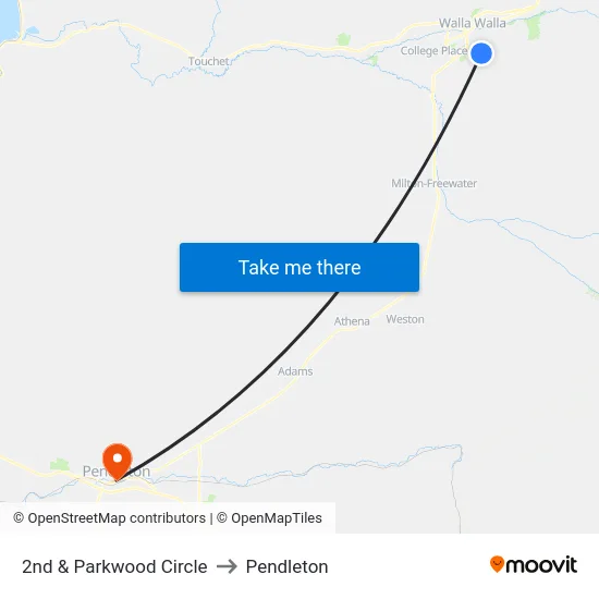 2nd & Parkwood Circle to Pendleton map
