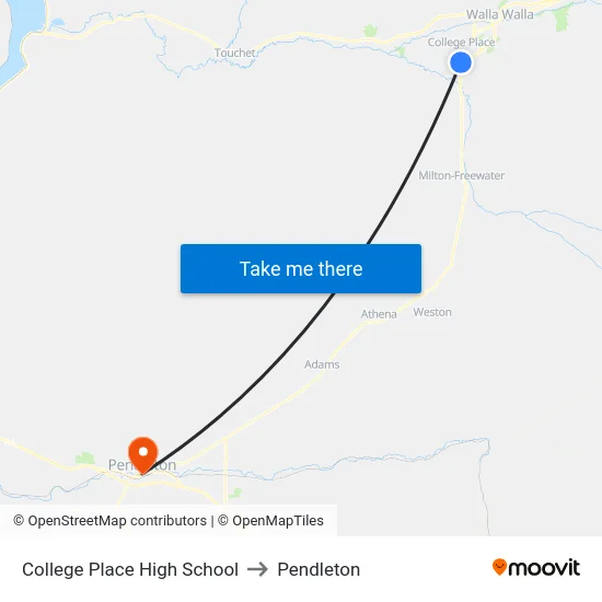 College Place High School to Pendleton map