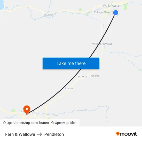 Fern & Wallowa to Pendleton map