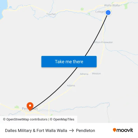 Dalles Military & Fort Walla Walla to Pendleton map