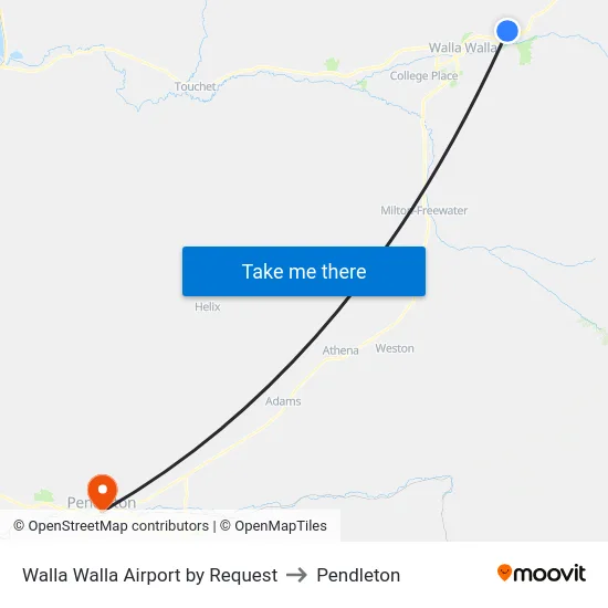 Walla Walla Airport by Request to Pendleton map