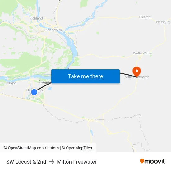 SW Locust & 2nd to Milton-Freewater map
