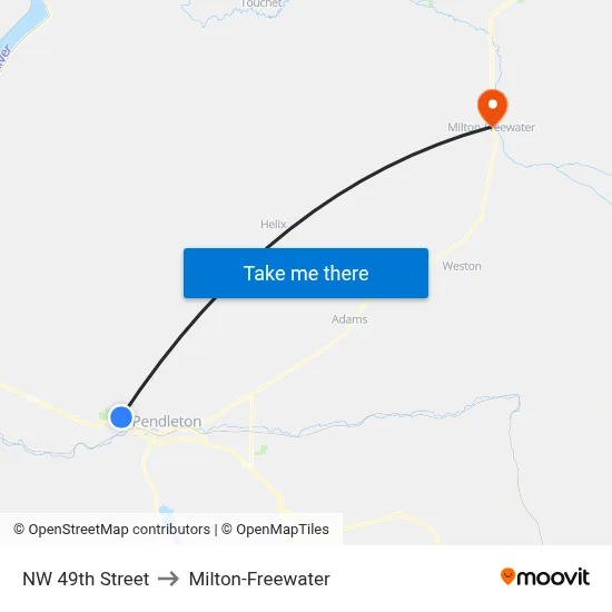 NW 49th Street to Milton-Freewater map