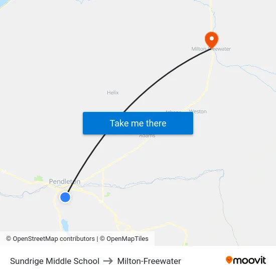 Sundrige Middle School to Milton-Freewater map