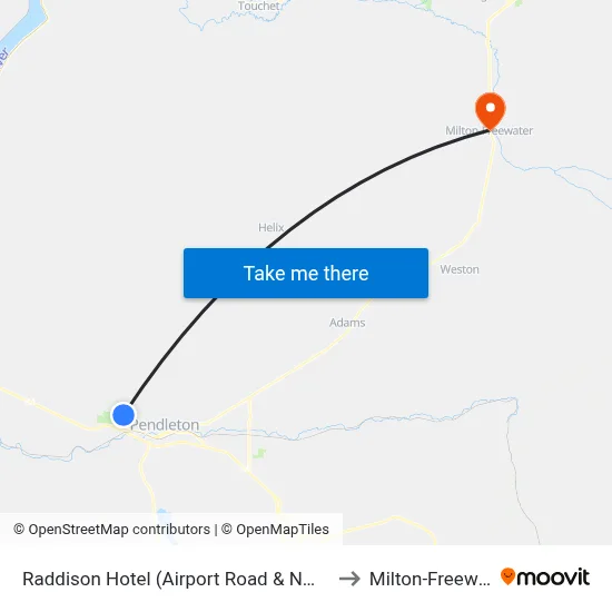 Raddison Hotel (Airport Road & NW C Ave) to Milton-Freewater map
